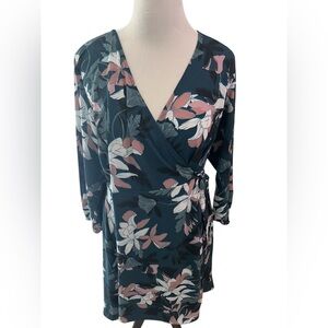 City Chic Teal Floral Wrap Dress with Pink & White Blooms